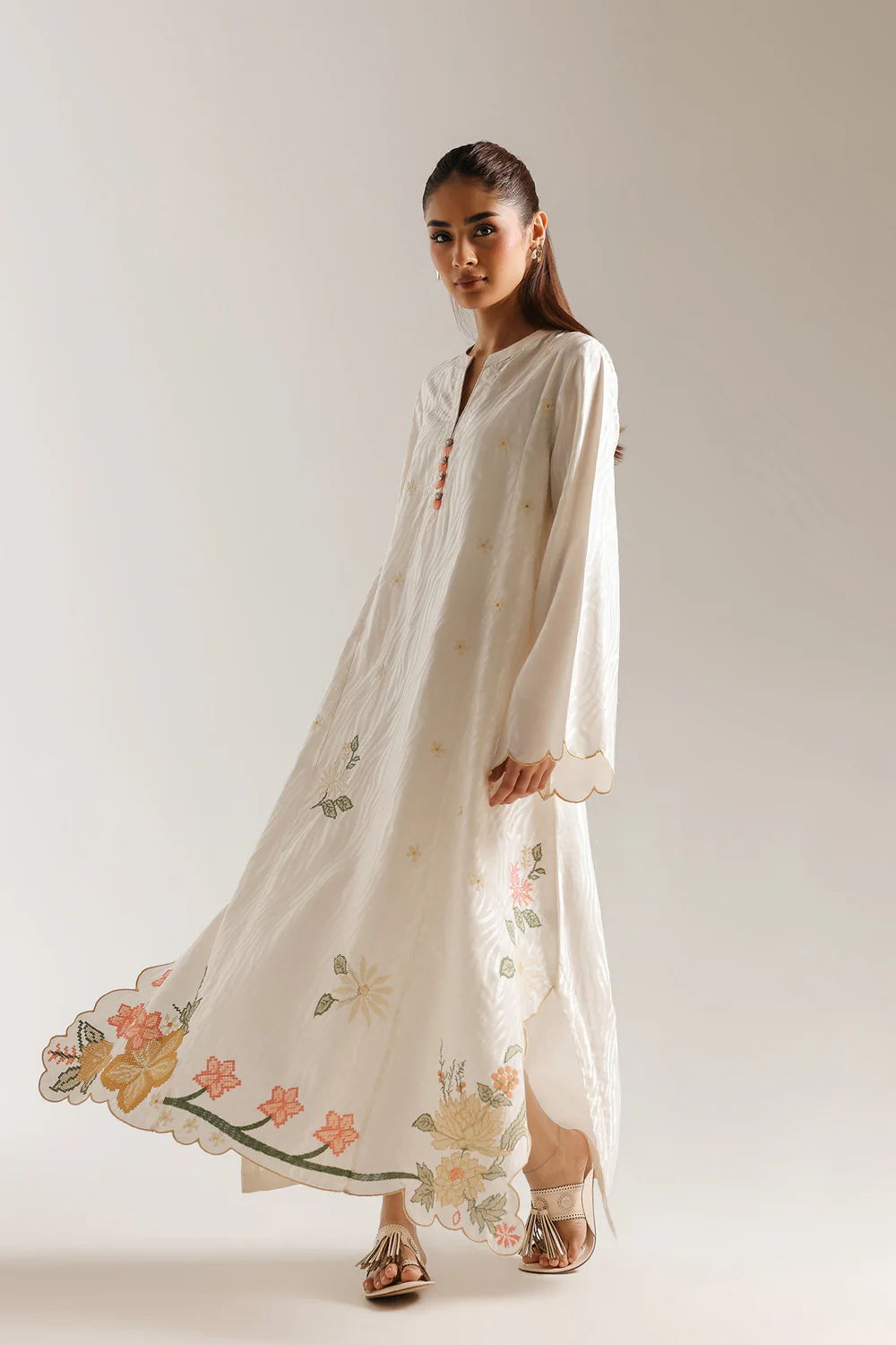 Ethnc EMBROIDERED DRESS OFF-WHITE