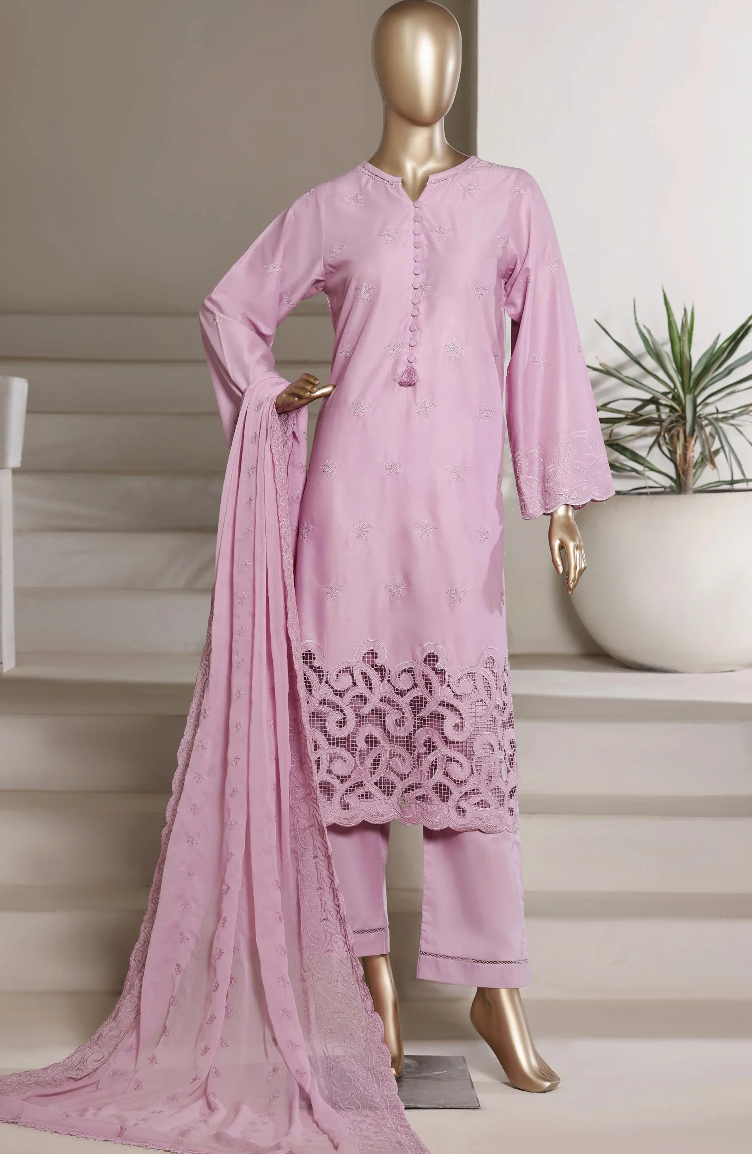 Sadabahar Embroidered Chikankari Stitched 3 Piece Suit