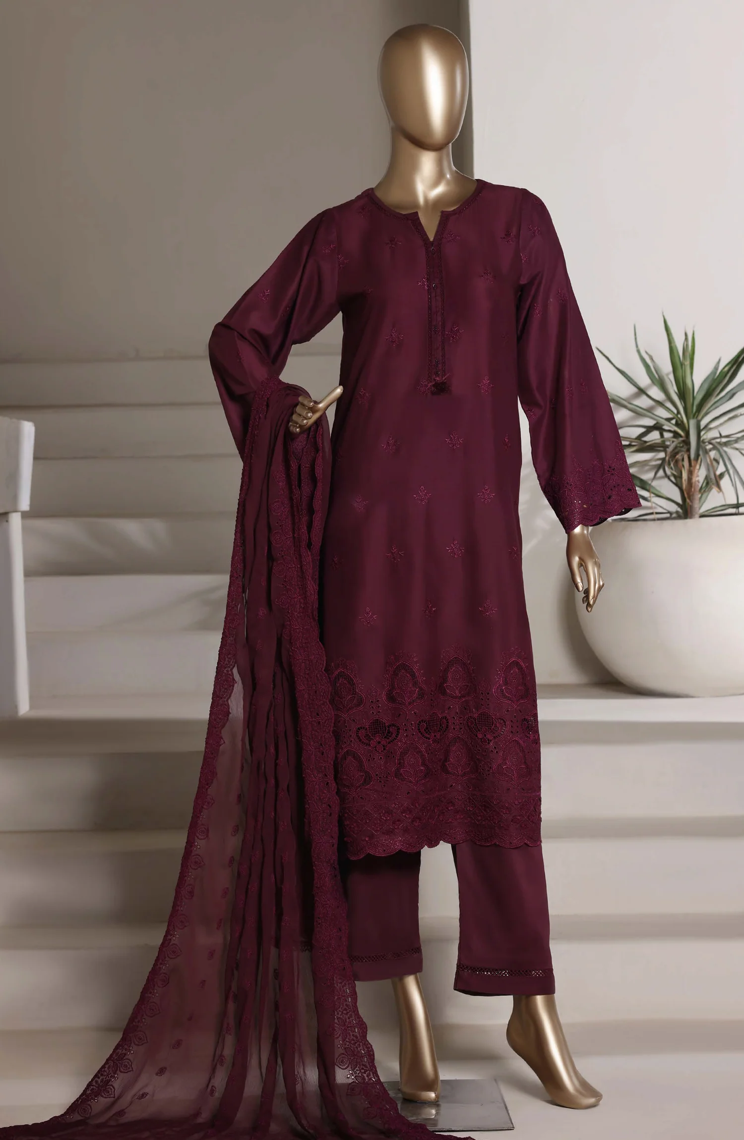 Sadabahar Embroidered Chikankari Stitched 3 Piece Suit