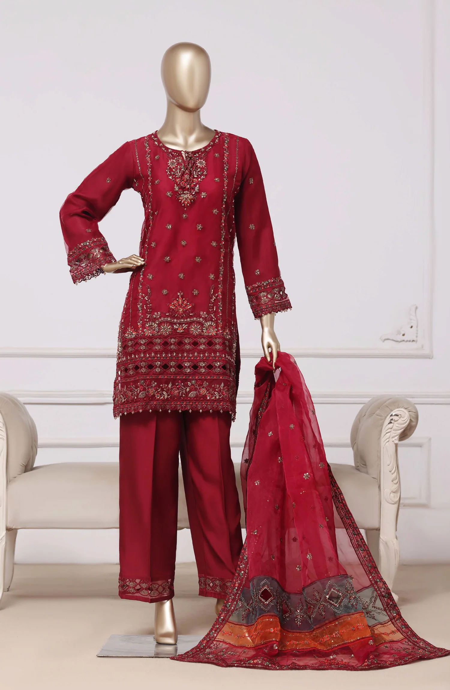 Sadabahar Ready To Wear Mahpara Embroidered Organza 3 Piece Suite